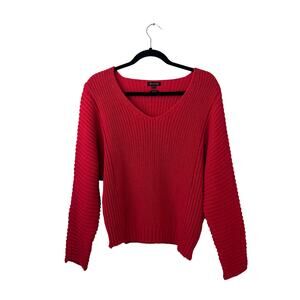 Massimo Dutti Chunky Knit V Neck Sweater Women’s Red Small Made in Italy Cotton